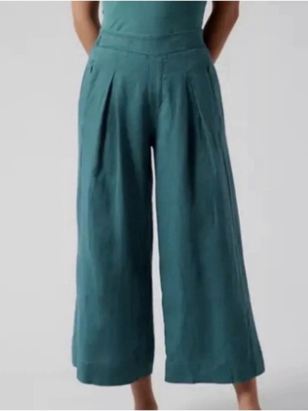 Athleta Teal Wide-Leg Crop Pants with Pleats